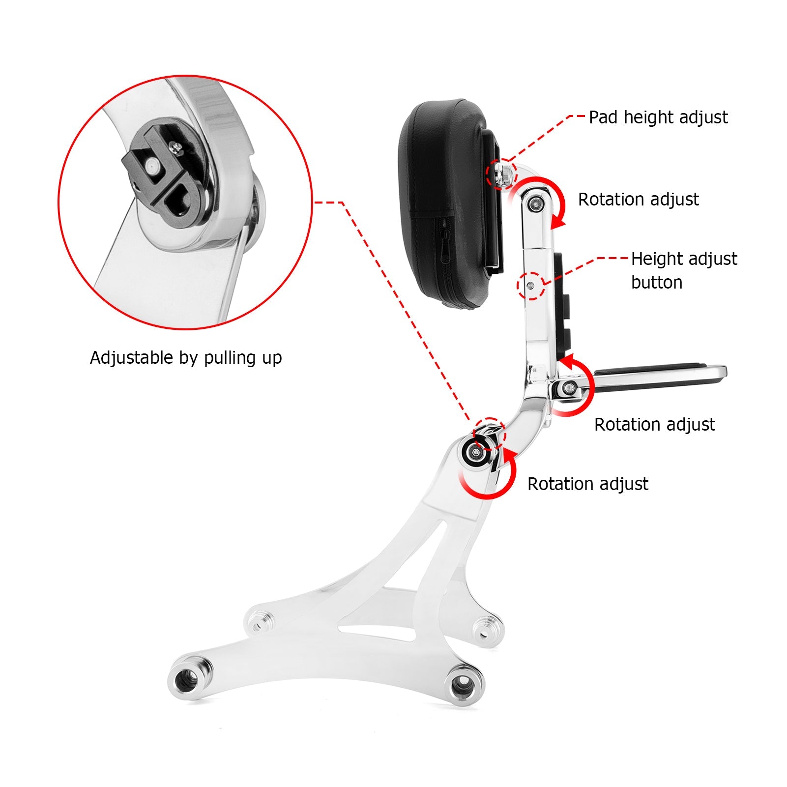 2014 - 2025 Indian Hard Saddlebag Models Multi - Purpose Adjustable Passenger Driver Backrest - Mofun - 90302144