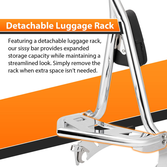 2014 - 2025 Indian Roadmaster/Chieftain/Pursuit/Challenger/Springfield/Vintage Chrome 23" Passenger Backrest Sissy Bar w/ Luggage Rack - Mofun - 90302193