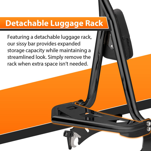 2014 - 2025 Indian Roadmaster/Chieftain/Pursuit/Challenger/Springfield/Vintage Gloss Black 23" Passenger Backrest Sissy Bar w/ Luggage Rack - Mofun - 90302194