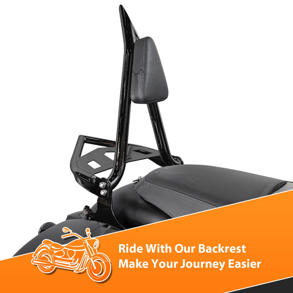 2014 - 2025 Indian Roadmaster/Chieftain/Pursuit/Challenger/Springfield/Vintage Gloss Black 23" Passenger Backrest Sissy Bar w/ Luggage Rack - Mofun - 90302194