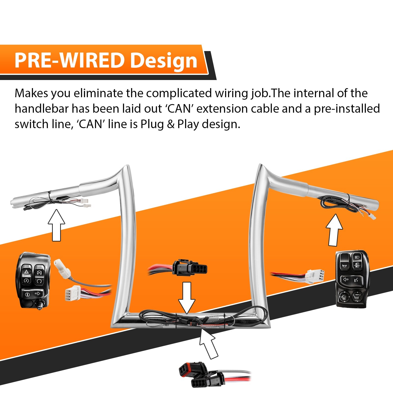 2015 - 2023 Harley Touring Road Glide Chrome 12" Pre - Wired Handlebar Bagger - sharp Bar - Mofun - 90101601