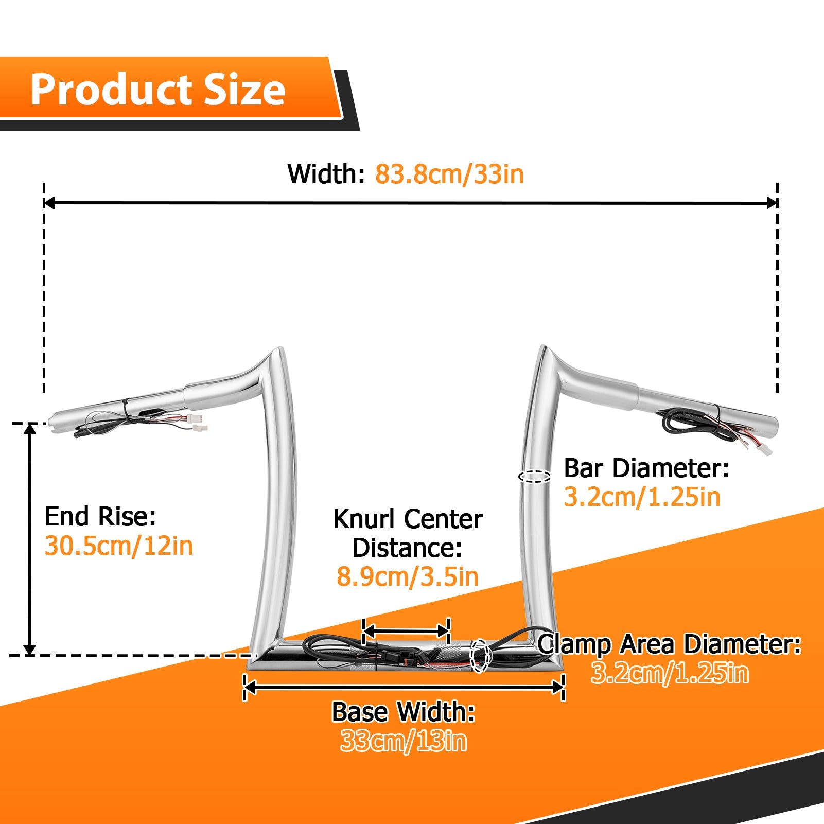 2015 - 2023 Harley Touring Road Glide Chrome 12" Pre - Wired Handlebar Bagger - sharp Bar - Mofun - 90101601