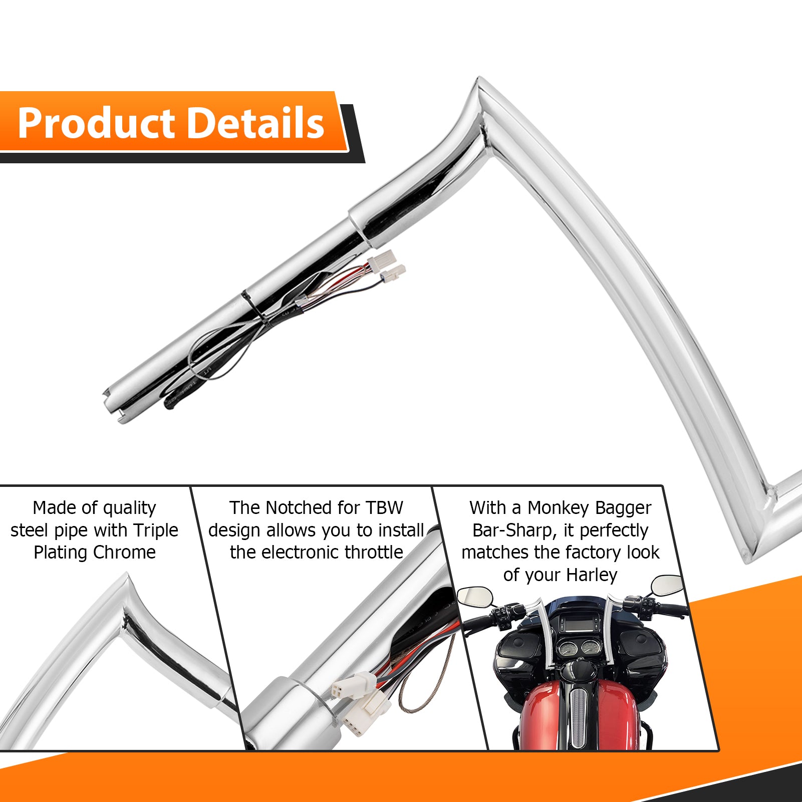 2015 - 2023 Harley Touring Road Glide Chrome 12" Pre - Wired Handlebar Bagger - sharp Bar - Mofun - 90101601