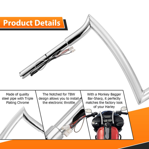 2015 - 2023 Harley Touring Road Glide Chrome 12" Pre - Wired Handlebar Bagger - sharp Bar - Mofun - 90101601