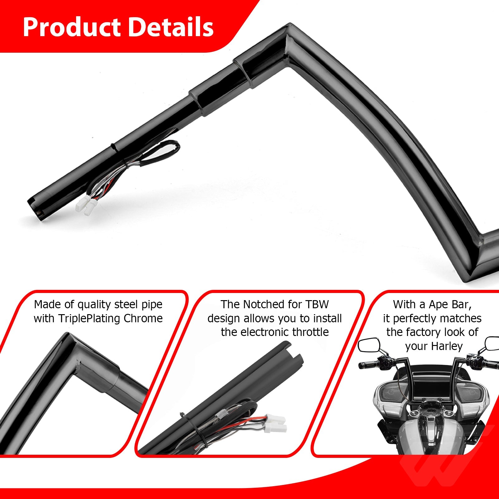 2015 - 2023 Harley Touring Road Glides Gloss Black 12" Pre - wired Monkey Bagger Bar Handlebar - Mofun - 90101612