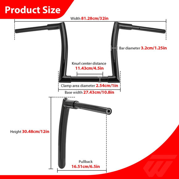 2015 - 2024 Indian Scout Bobber Rogue Gloss Black 10" 12" APE Hanger Bar - Sharp Handlebar - Mofun - 90101524