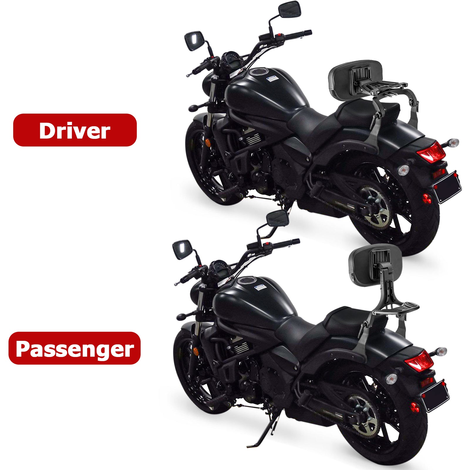 2015 - 2025 Kawasaki Vulcan S 650 & 2017 - 2025 Vulcan S EN650 Matte Black Multi Purpose Adjustable Passenger Driver Backrest - Mofun - 90302164