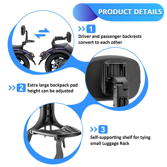2015 - 2025 Kawasaki Vulcan S 650 & 2017 - 2025 Vulcan S EN650 Matte Black Multi Purpose Adjustable Passenger Driver Backrest - Mofun - 90302164