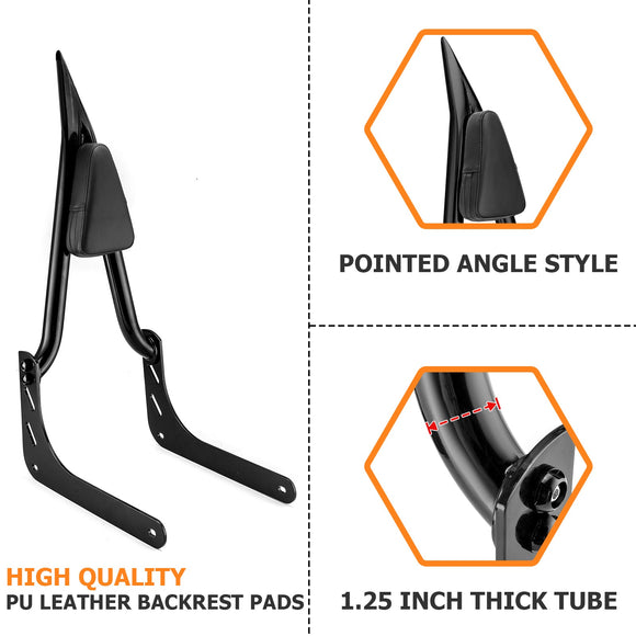 2016 - 2024 Indian Scout Sixty Black Fat Bar 1.3" Quick Release Passenger Backrest Sissy Bar - Mofun - 90302146