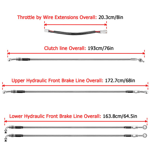 2017 - 2020 Haley Touring w/ABS Models TBW&Clutch line&Front Brake Line Kit (for 12" - 14" Handlebar) - Mofun - 90109006