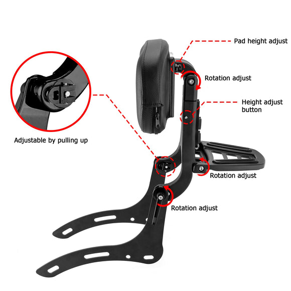 2017 - 2025 Honda Rebel 300 500 Matte Black Multi - function Foldable Adjustable Backrest - Mofun - 90302167