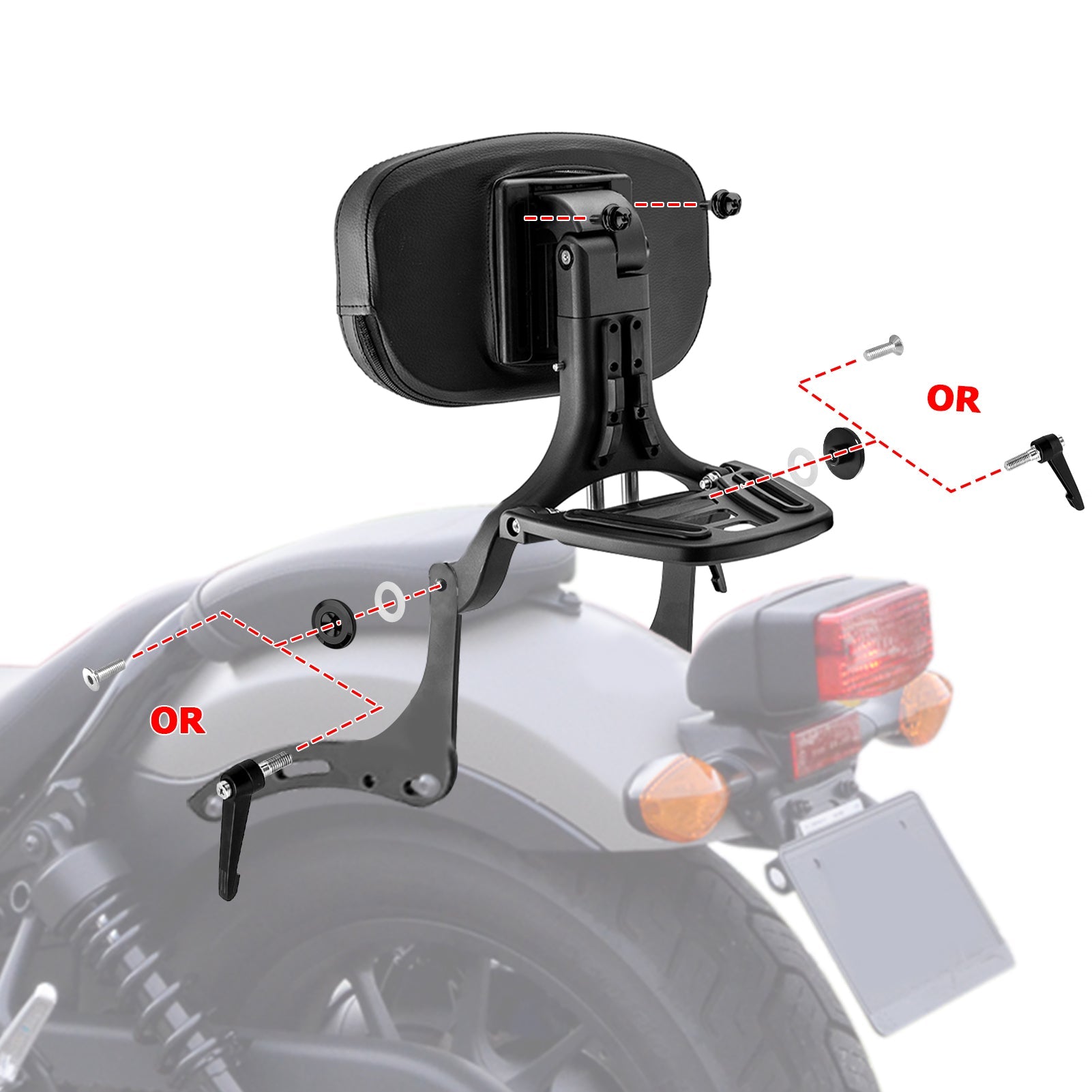 2017 - 2025 Honda Rebel 300 500 Matte Black Multi - function Foldable Adjustable Backrest - Mofun - 90302167