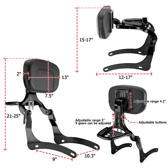 2006 - 2025 Kawasaki Vulcan 900 Matte Black Multi - Function Adjustable Foldable Backrest - Mofun - 90302166