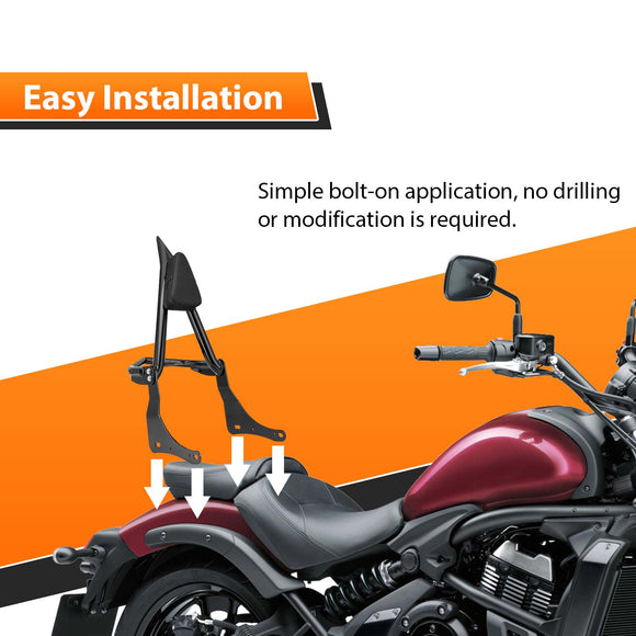 2017 - 2025 Kawasaki Vulcan S EN650 Gloss Black 27.6" Height Sharp Angle Passenger Backrest Sissy Bar with Luggage Rack - Mofun - 90302184