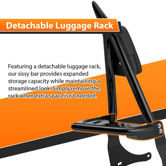 2017 - 2025 Kawasaki Vulcan S EN650 Gloss Black 27.6" Height Sharp Angle Passenger Backrest Sissy Bar with Luggage Rack - Mofun - 90302184