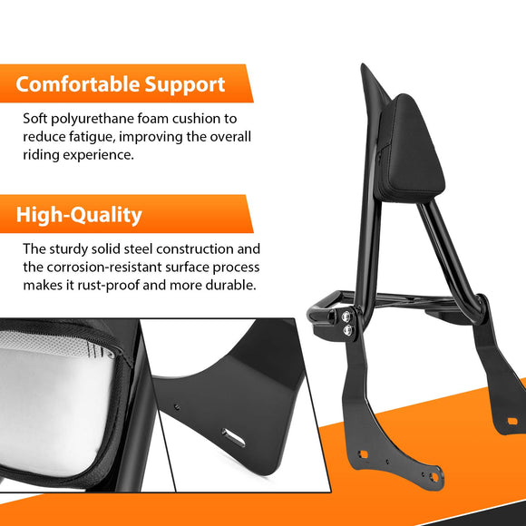 2017 - 2025 Kawasaki Vulcan S EN650 Gloss Black 27.6" Height Sharp Angle Passenger Backrest Sissy Bar with Luggage Rack - Mofun - 90302184