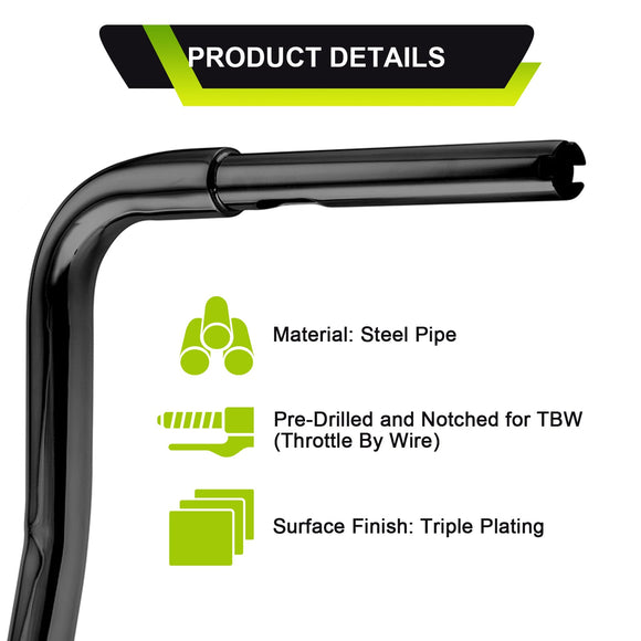 2017–2024 Touring Road King Special FLHRXS Gloss Black 14" Rise Ape Hanger Handlebar - Mofun - 90101136