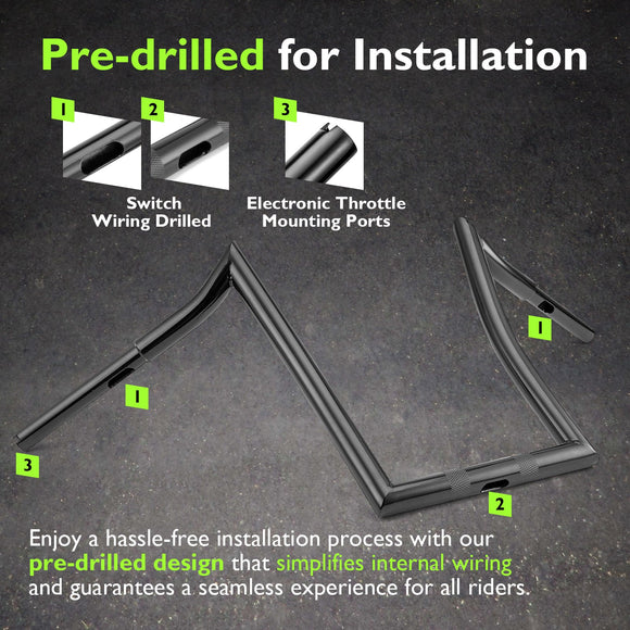 2018 - 2023 Harley Softail Fat Bob FXFB/S Breakout FXBR/S Gloss Black 1.25" Clamp 13.5" Rise APE Hanger Bar - Sharp Handlebar - Mofun - 90101472