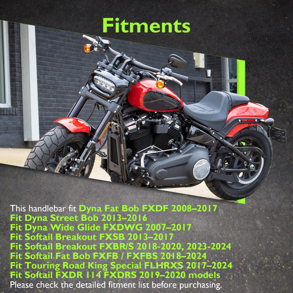 2018 - 2023 Harley Softail Fat Bob FXFB/S Breakout FXBR/S Gloss Black 1.25" Clamp 13.5" Rise APE Hanger Bar - Sharp Handlebar - Mofun - 90101472