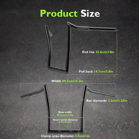 2018 - 2023 Harley Softail Fat Bob FXFB/S Breakout FXBR/S Gloss Black 1.25" Clamp 14" Rise APE Hanger Bar - Sharp Handlebar - Mofun - 90101472