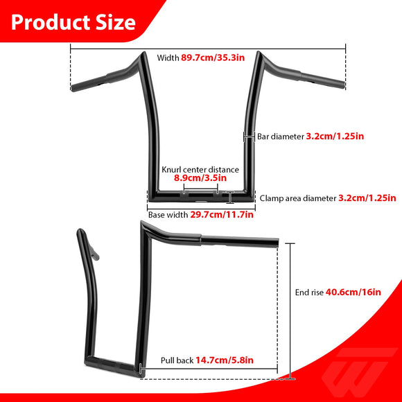 2018 - 2023 Harley Softail Fat Bob FXFB/S Breakout FXBR/S Gloss Black 1.25" Clamp 16" Rise APE Hanger Bar - Sharp Handlebar - Mofun - 90101474