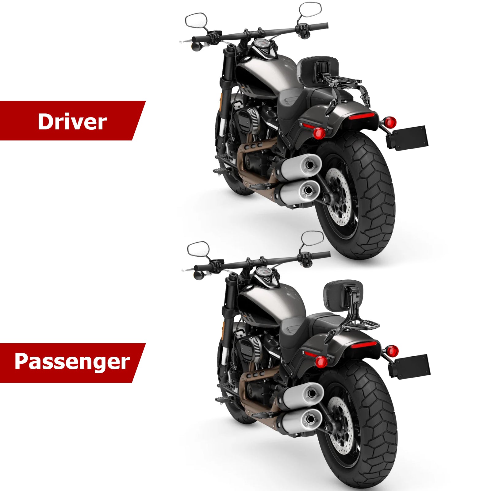 2018 - 2024 Harley Softail Fat Bob FXFB FXFBS Gloss Black Adjustable Foldable Passenger Driver Backrest - Mofun - 90302155