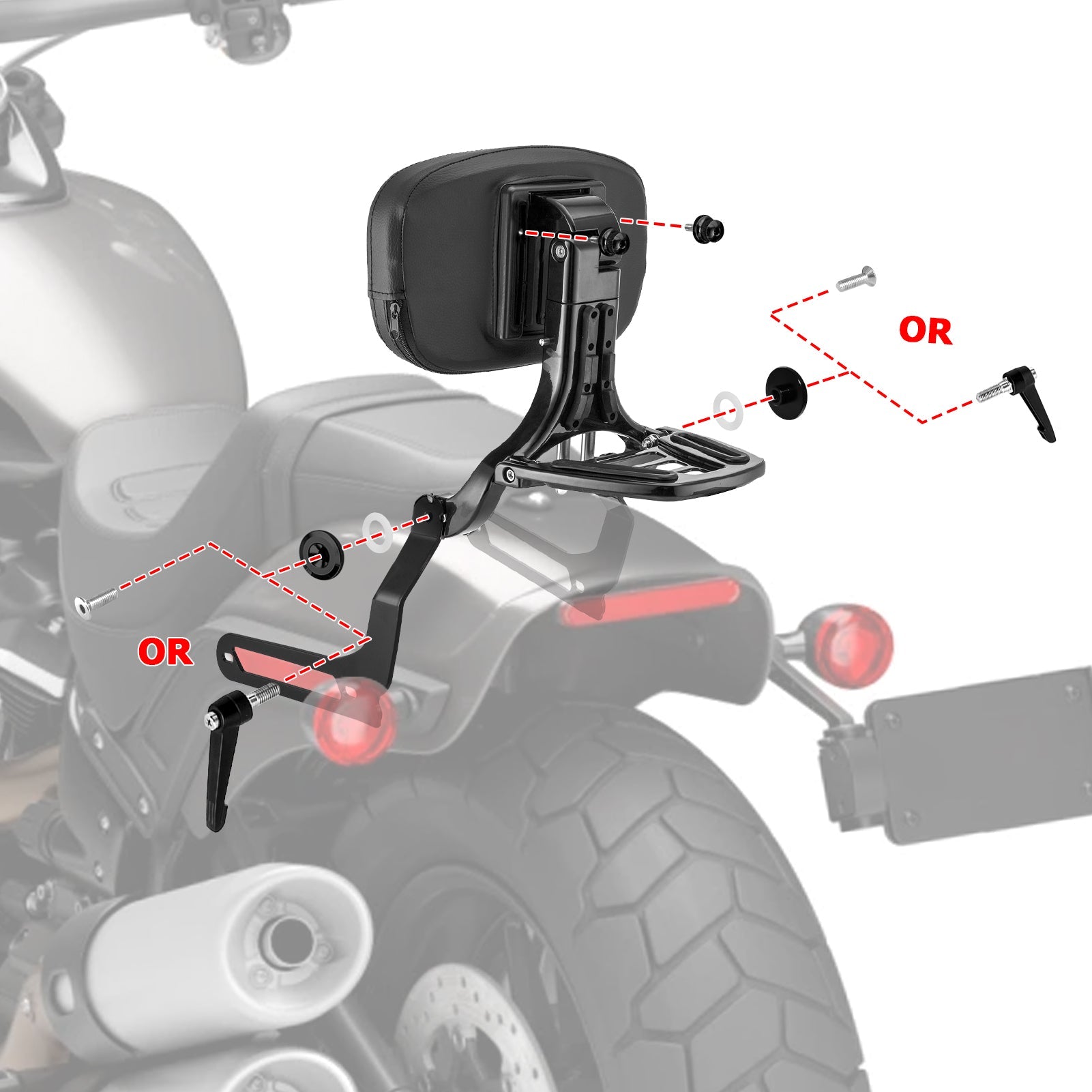 2018 - 2024 Harley Softail Fat Bob FXFB FXFBS Gloss Black Adjustable Foldable Passenger Driver Backrest - Mofun - 90302155