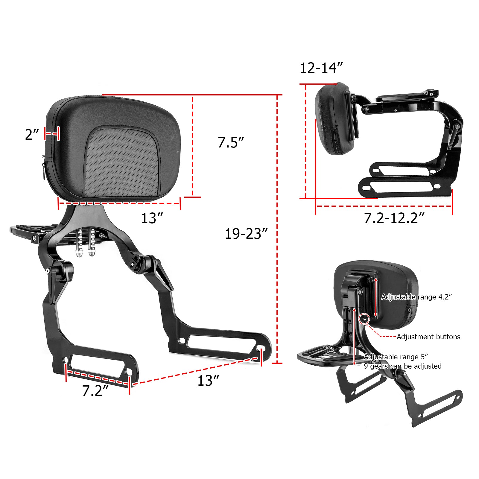 2018 - 2024 Harley Softail Fat Bob FXFB FXFBS Gloss Black Adjustable Foldable Passenger Driver Backrest - Mofun - 90302155