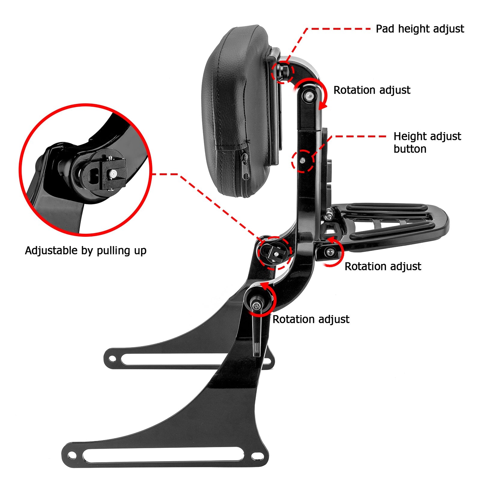 2018 - 2024 Harley Softail Fat Boy FLFB/S Breakout FXBR/S Gloss Black Multi - Purpose Adjustable Backrest - Mofun - 90302154