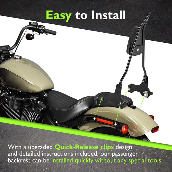 2018 - 2024 Harley Softail FXBB/S FLHC/S FXST Quick Release Gloss Black Passenger Backrest Sissy Bar - Mofun - 90302121