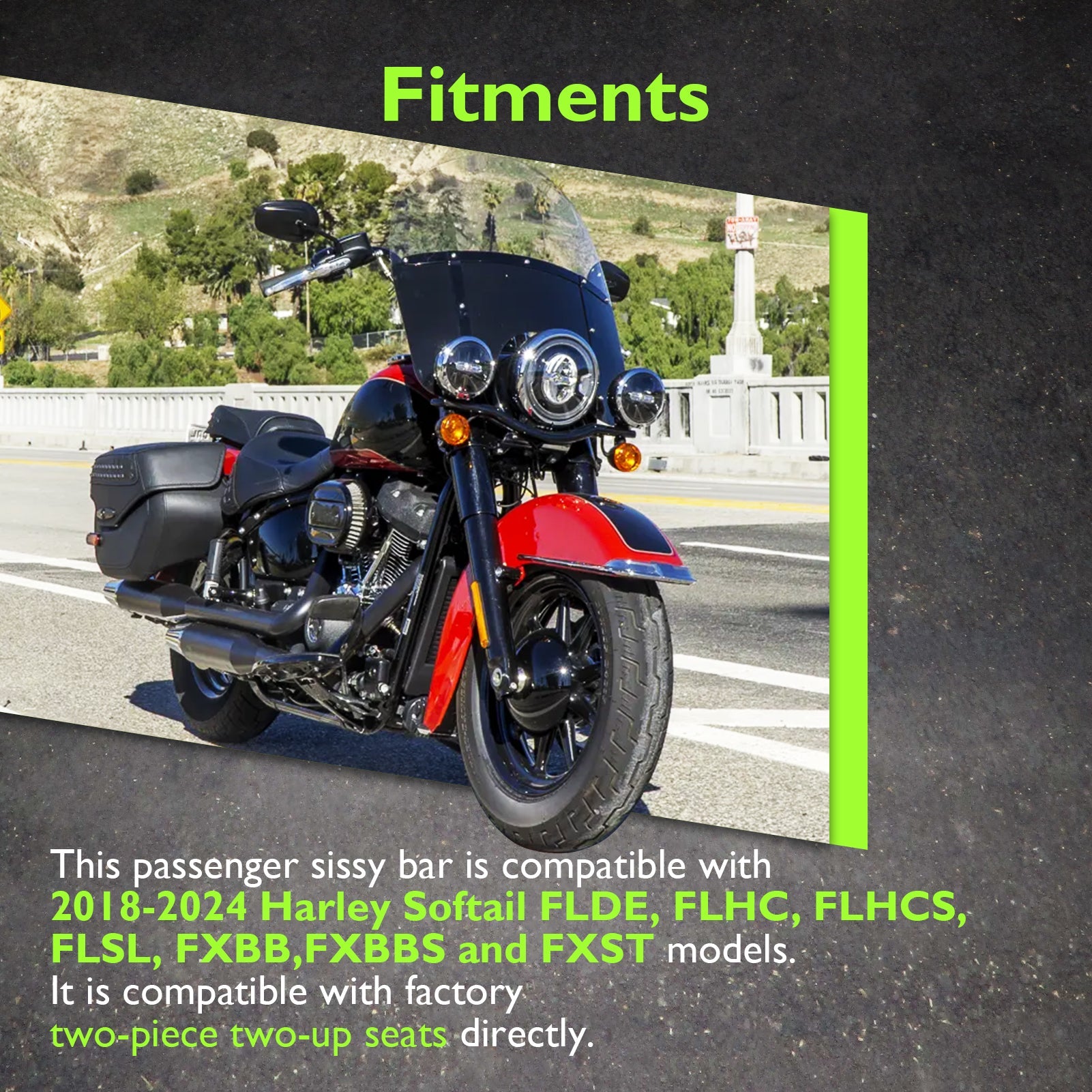 2018 - 2024 Harley Softail FXBB/S FLHC/S FXST Quick Release Gloss Black Passenger Backrest Sissy Bar - Mofun - 90302121