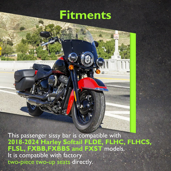 2018 - 2024 Harley Softail FXBB/S FLHC/S FXST Quick Release Gloss Black Passenger Backrest Sissy Bar - Mofun - 90302121