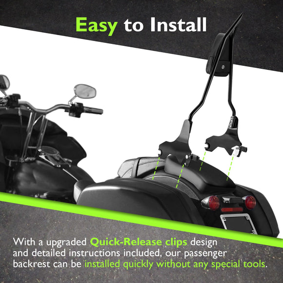 2018 - 2024 Harley Softail Low Rider FXLR FXLRS FXLRST Gloss Black 24.5" Quick Release Passenger Backrest Sissy Bar - Mofun - 90302127