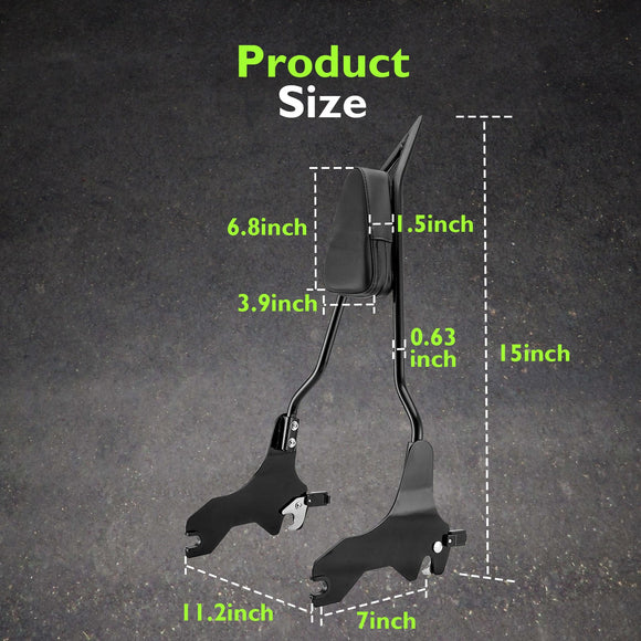 2018 - 2024 Harley Softail Low Rider FXLR FXLRS FXLRST Gloss Black 24.5" Quick Release Passenger Backrest Sissy Bar - Mofun - 90302127