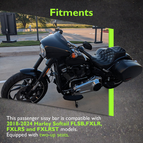 2018 - 2024 Harley Softail Low Rider FXLR FXLRS FXLRST Gloss Black 24.5" Quick Release Passenger Backrest Sissy Bar - Mofun - 90302127