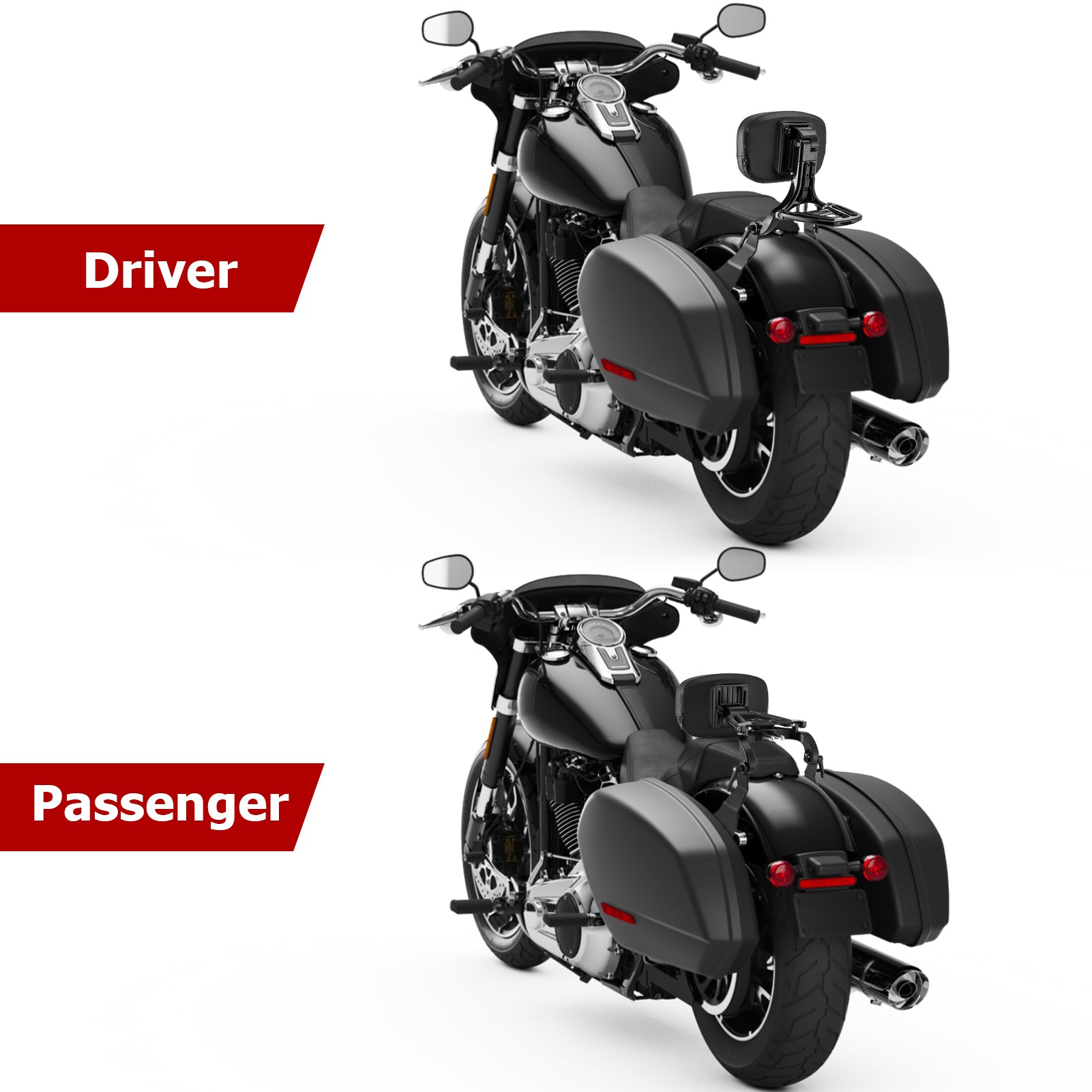 2018 - 2024 Harley Softail Low Rider FXLR FXLRS Gloss Black Foldable Adjustable Passenger Driver Backrest - Mofun - 90302156