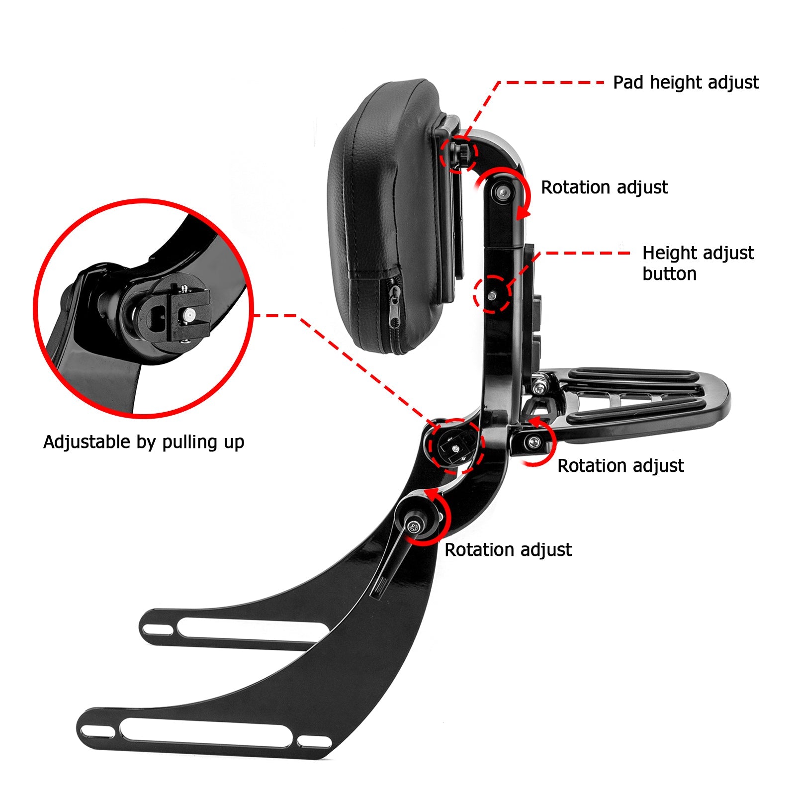 2018 - 2024 Harley Softail Street Bob FXBB Deluxe FLDE Steel & Aluminum Multi - Purpose Adjustable Backrest - Mofun - 90302153