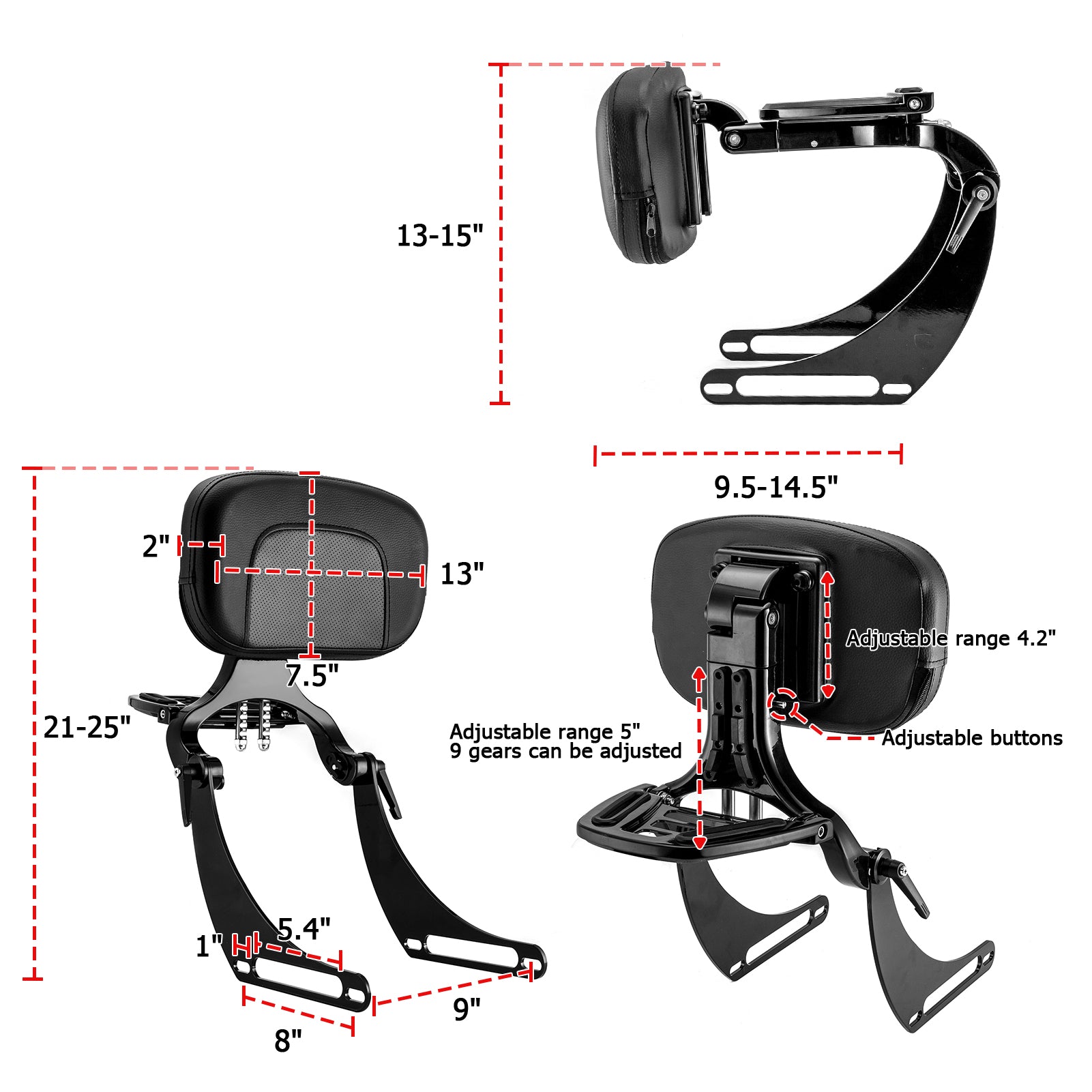 2018 - 2024 Harley Softail Street Bob FXBB Deluxe FLDE Steel & Aluminum Multi - Purpose Adjustable Backrest - Mofun - 90302153