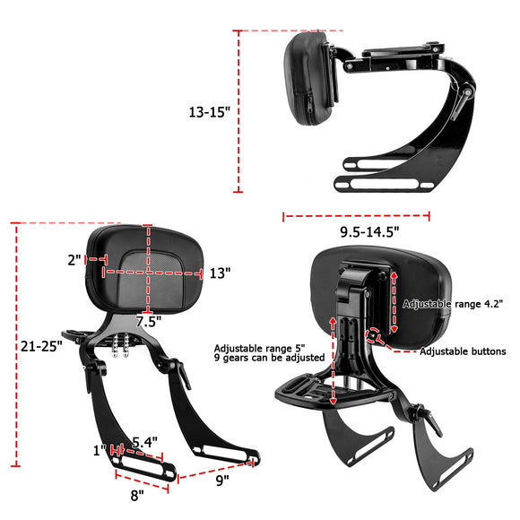 2018 - 2024 Harley Softail Street Bob FXBB Deluxe FLDE Steel & Aluminum Multi - Purpose Adjustable Backrest - Mofun - 90302153