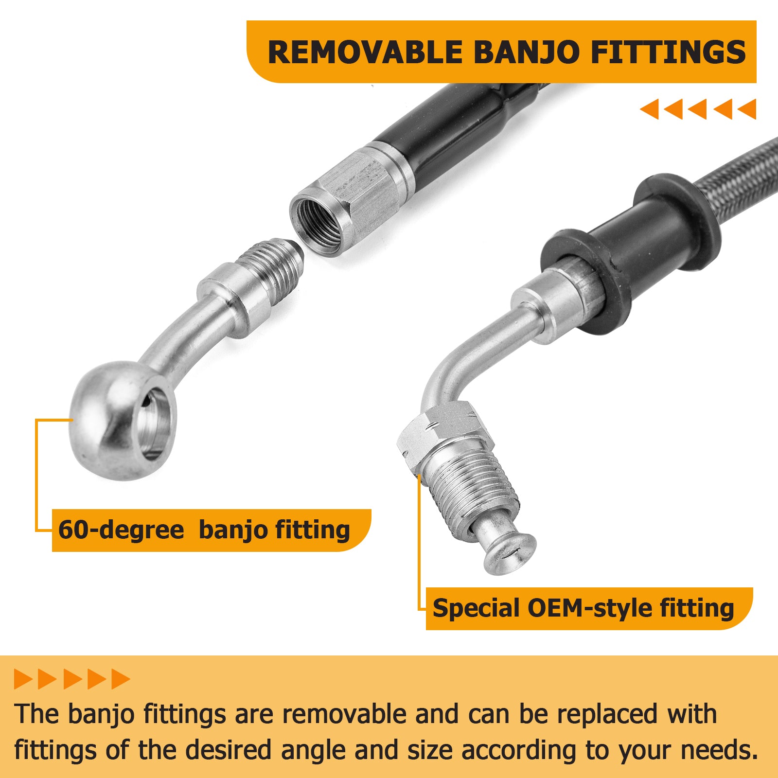 2018 - 2024 Softail Heritage Classic 114/Classic 38" Extended Length Stainless Steel ABS Upper Hydraulic Front Brake Line Kit for 16" - 18" Handlebar - Mofun - 90110443