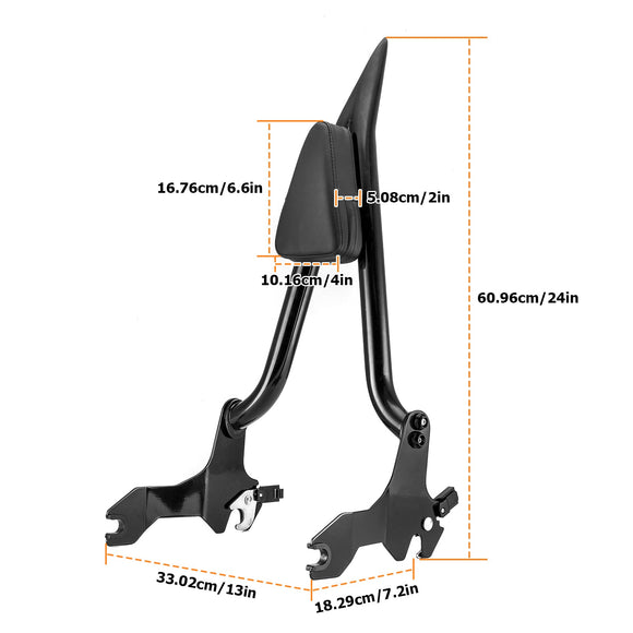 2018 - 2025 Harley Softail Fat Bob FXFB FXFBS Gloss Black 24" Quick Release Passenger Backrest Sissy Bar - Mofun - 90302124