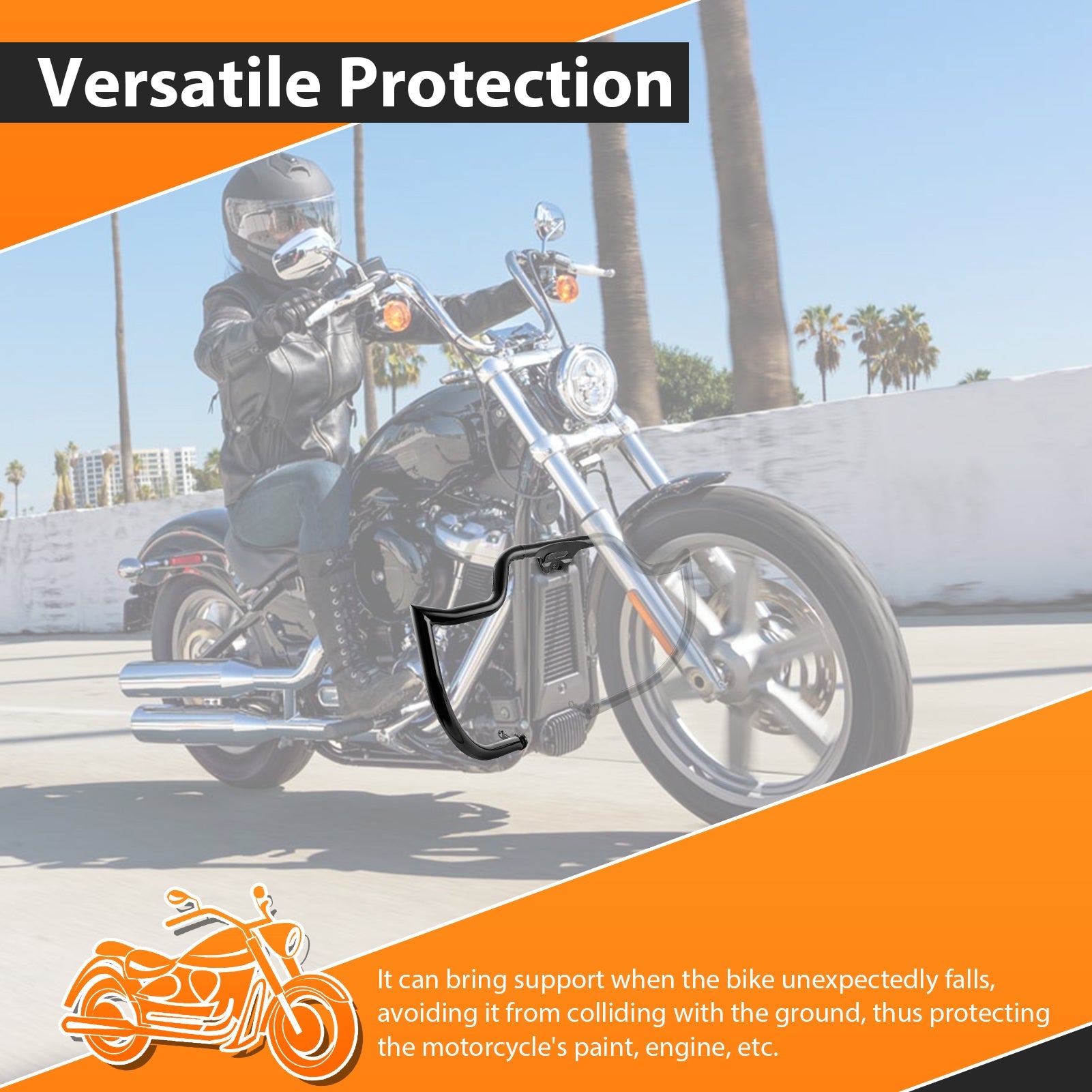 2018 - 2025 Harley Softail Low Rider/Street Bob/Fat Boy Black Highway Bar Front Engine Guard Crash Bar, Flat - Sharp Angle - Mofun - 90201070