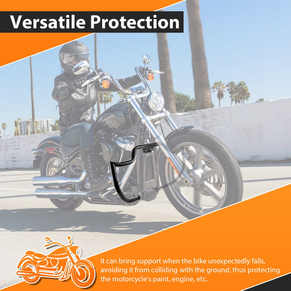 2018 - 2025 Harley Softail Low Rider/Street Bob/Fat Boy Black Highway Bar Front Engine Guard Crash Bar, Flat - Sharp Angle - Mofun - 90201070