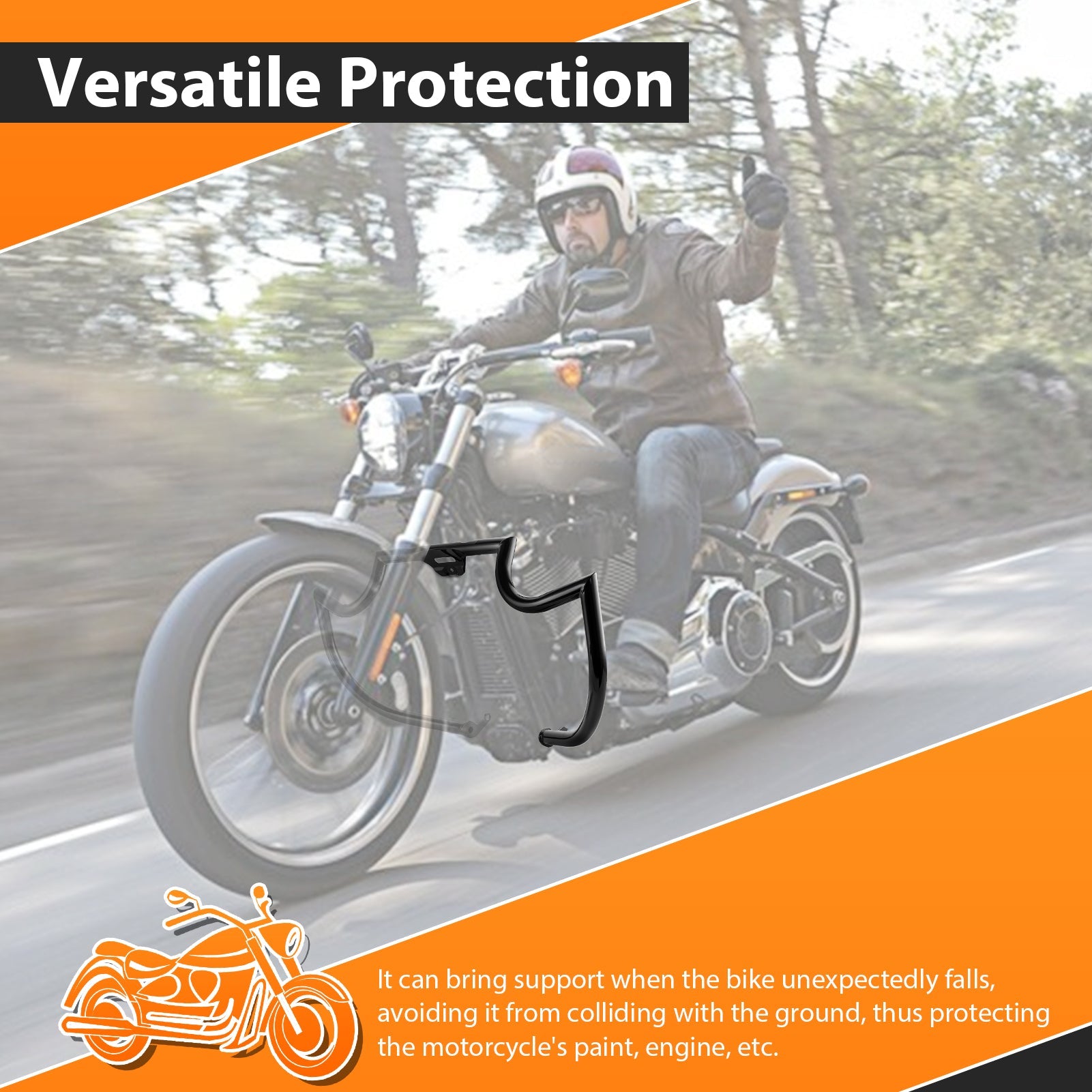 2018 - 2025 Harley Softail Low Rider/Street Bob/Fat Boy Black Highway Bar Front Engine Guard Crash Bar, Sharp Angle - Mofun - 90201072