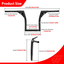 2018 - 2025 Indian Springfield/Chief Gloss Black 12" 14" APE Hanger Bar - Sharp Handlebar - Mofun - 90101584