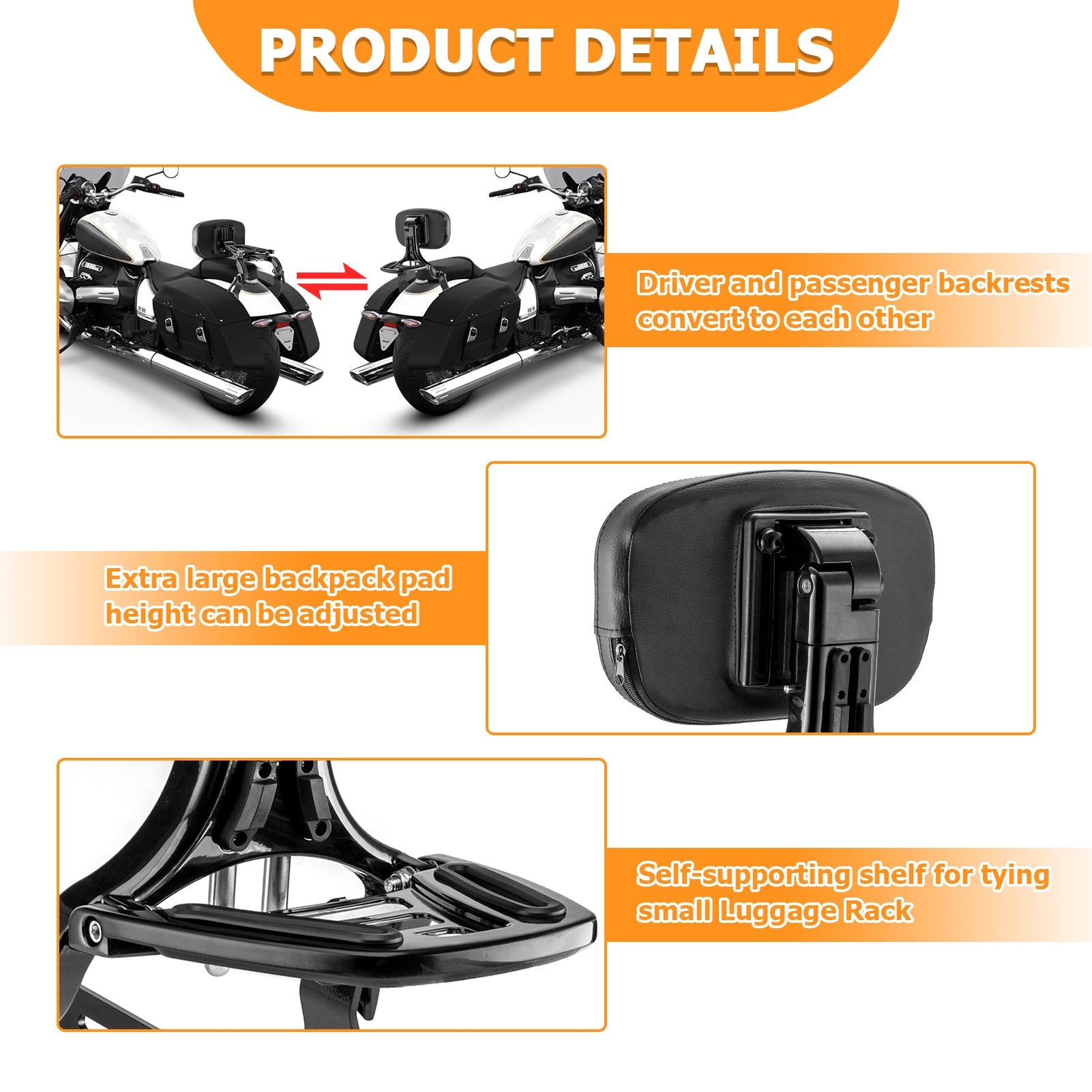 2020 - 2025 BMW R18 / R18 CLassic Gloss Black Multi - Purpose Adjustable Passenger/Driver Backrest - Mofun - 90302180