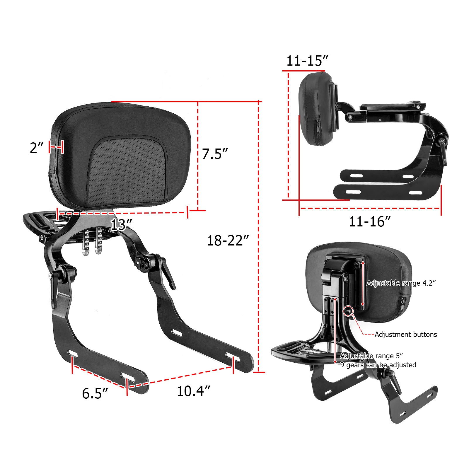 2020 - 2025 BMW R18 / R18 CLassic Gloss Black Multi - Purpose Adjustable Passenger/Driver Backrest - Mofun - 90302180