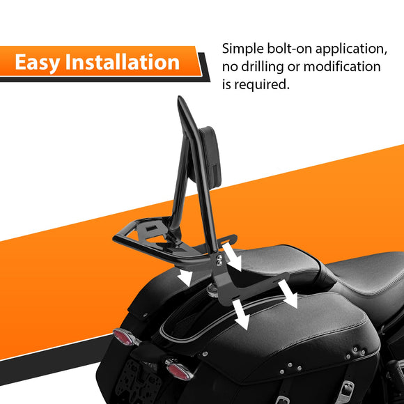 2020 - 2025 BMW R18/R18 CLassic Gloss Black 26.3" Height Sharp Angle Passenger Backrest Sissy Bar with Luggage Rack - Mofun - 90302187