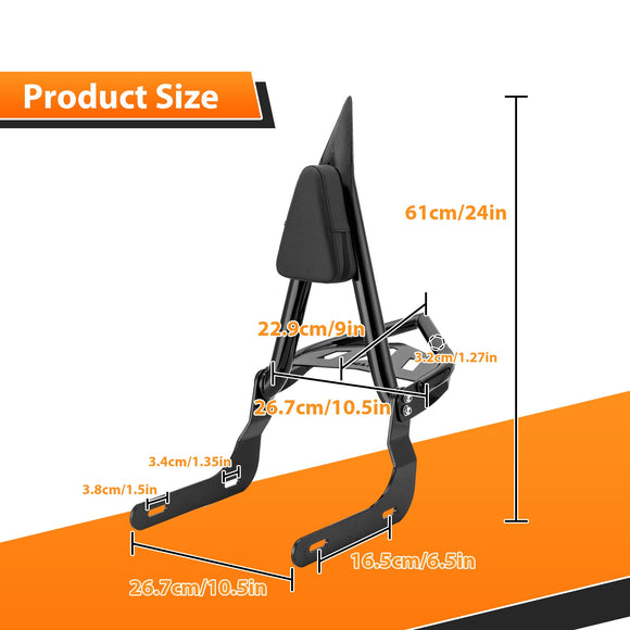 2020 - 2025 BMW R18/R18 CLassic Gloss Black 26.3" Height Sharp Angle Passenger Backrest Sissy Bar with Luggage Rack - Mofun - 90302187