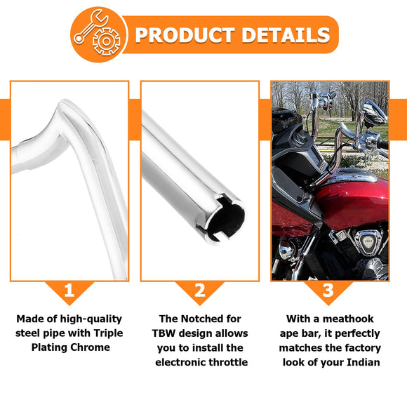 2020+ Indian Challenger Chrome Bagger Handlebar 1.5" Bar Diameter | 14" Rise - Mofun - 90101421
